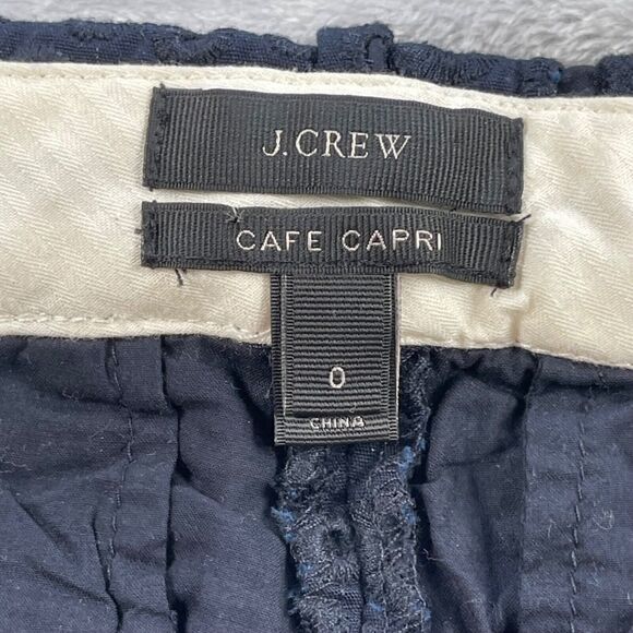 J Crew Pants 0 Navy Blue Pinwheel Eyelet Embroidery Cafe Capri 65899 - Picture 15 of 16